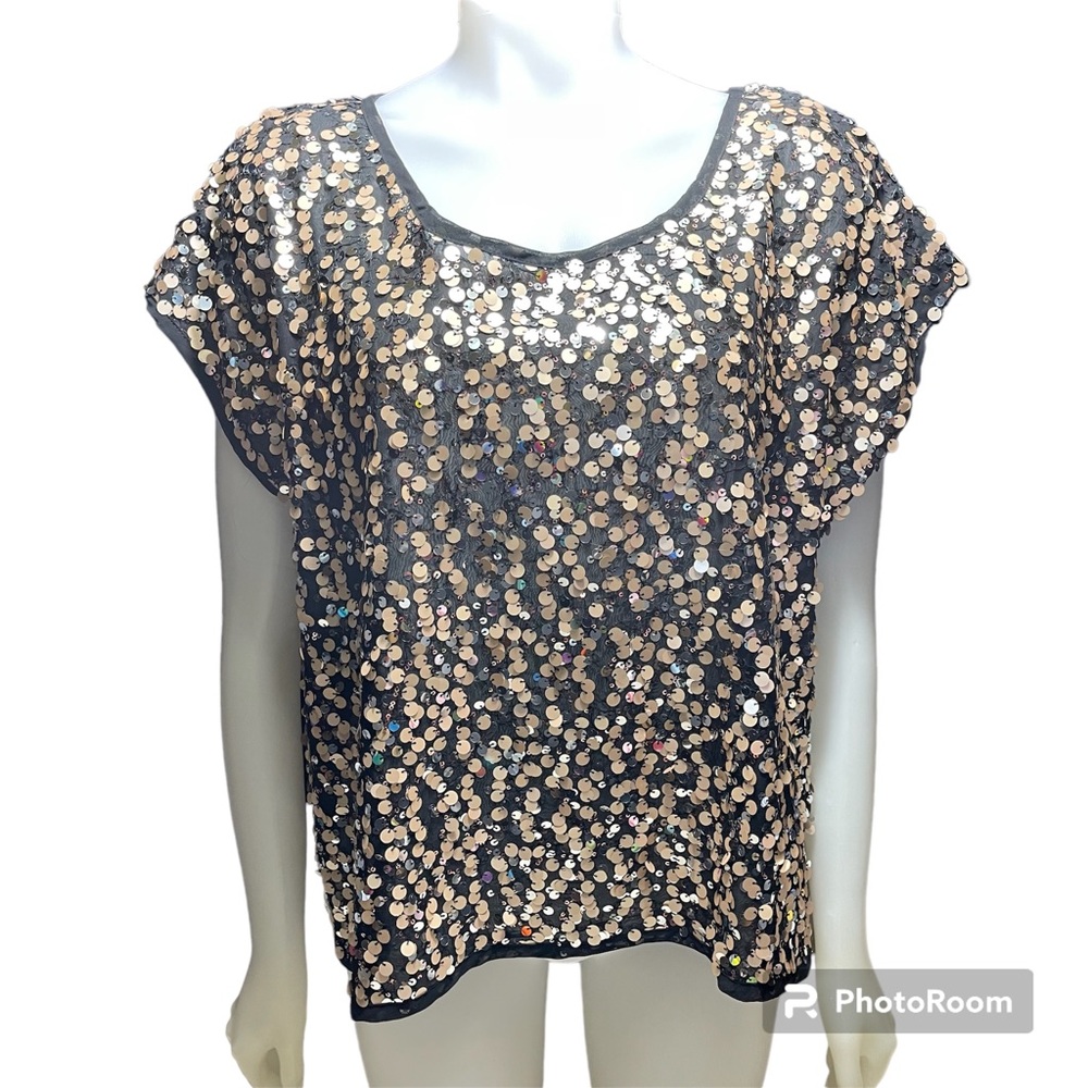 Jennifer Lopez Satin & Gold Confetti Sequin Party Top Sz XL